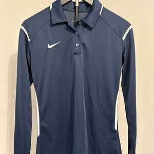 Nike Dri-FIT Gameday Long-Sleeve Polo – Navy/White Tech-Prep Athletic Top Small